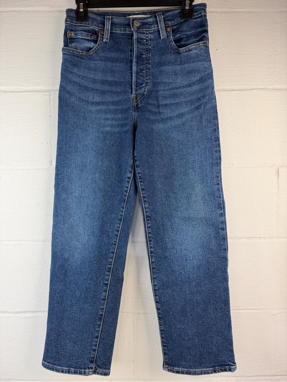 Levi’s Ribcage Straight Ankle Dark Wash Jeans, 28
